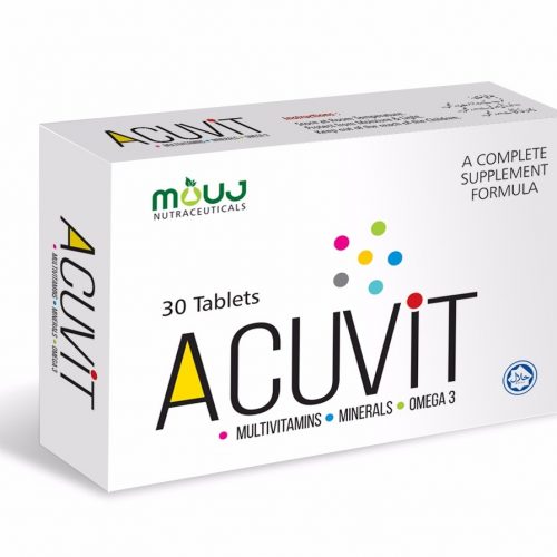 AcuVit Tab (30's) Healthy Growth,Bones,Hair,Nails & Skin Vitamin A,B-1,B2,B6,B12,C,D3,E, Omega3